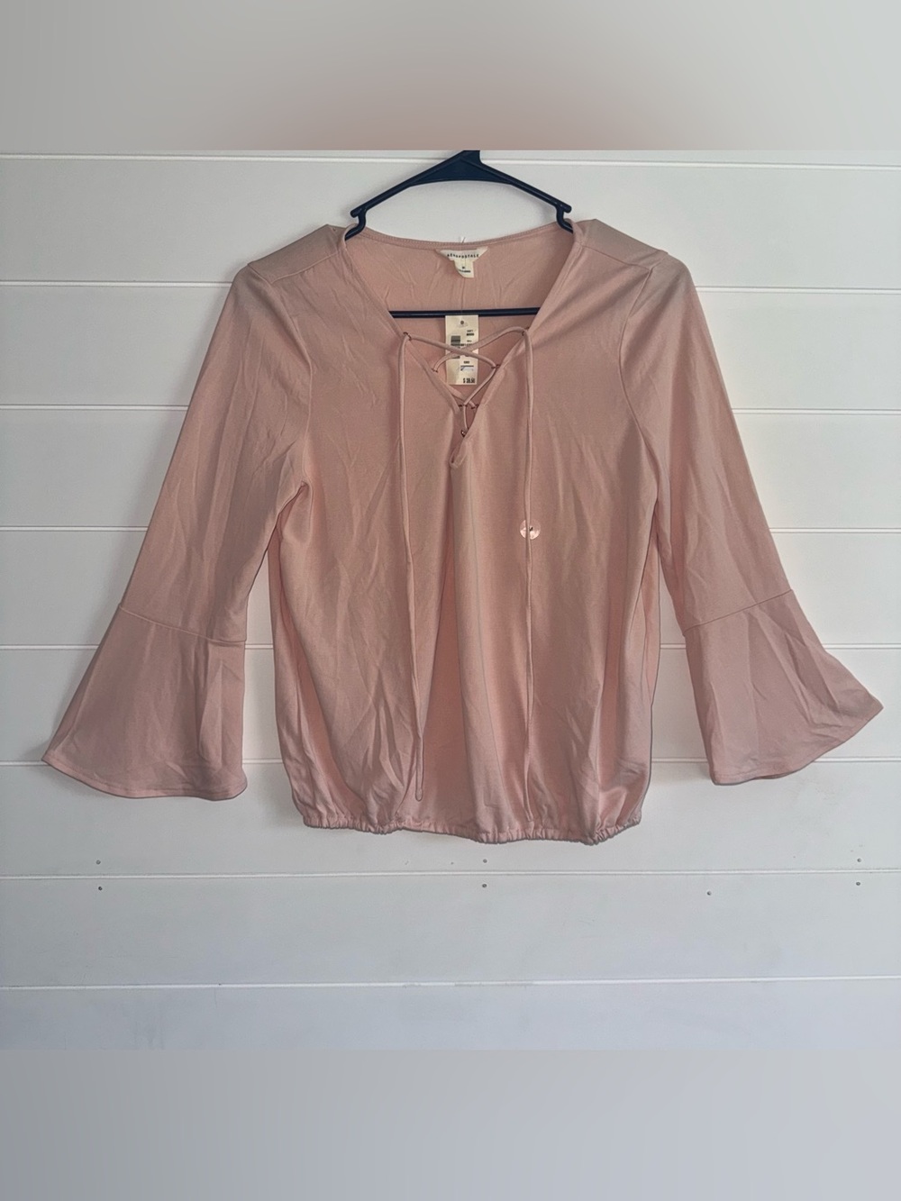 Aeropostale Top Womens M Medium Pink Lace Up V Neck Bell Sleeve Blouse NWT